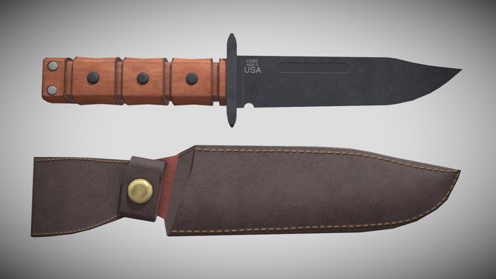 Brown Tactical Hunter Knife 3D Model
