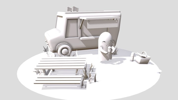 Low-Poly Ghost Picnic WIP 3D Model
