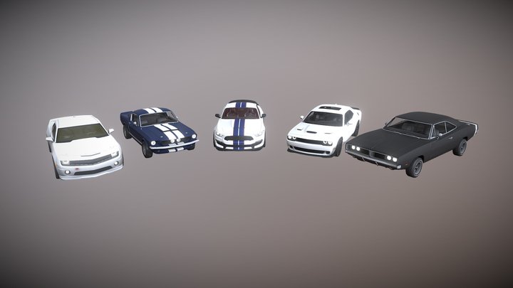 Realistic Muscle Cars Pack - HQ 3D Models 3D Model