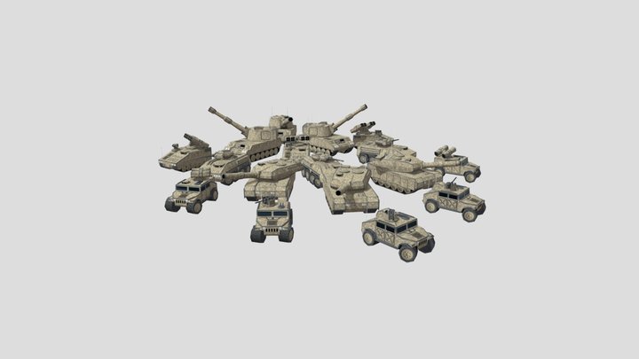 Low Poly Stylized Ground Military Vehicles Pack 3D Model