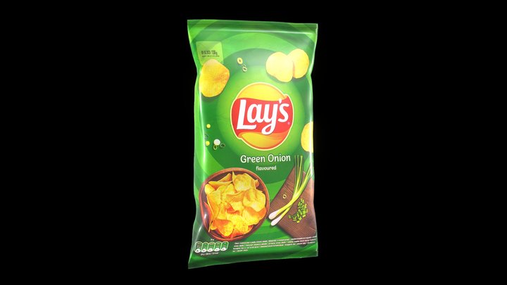 Pack of Lay's Green Onion flavour potato chips 3D Model