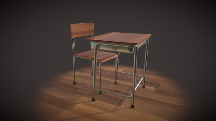 Japan School Desk 3D Model