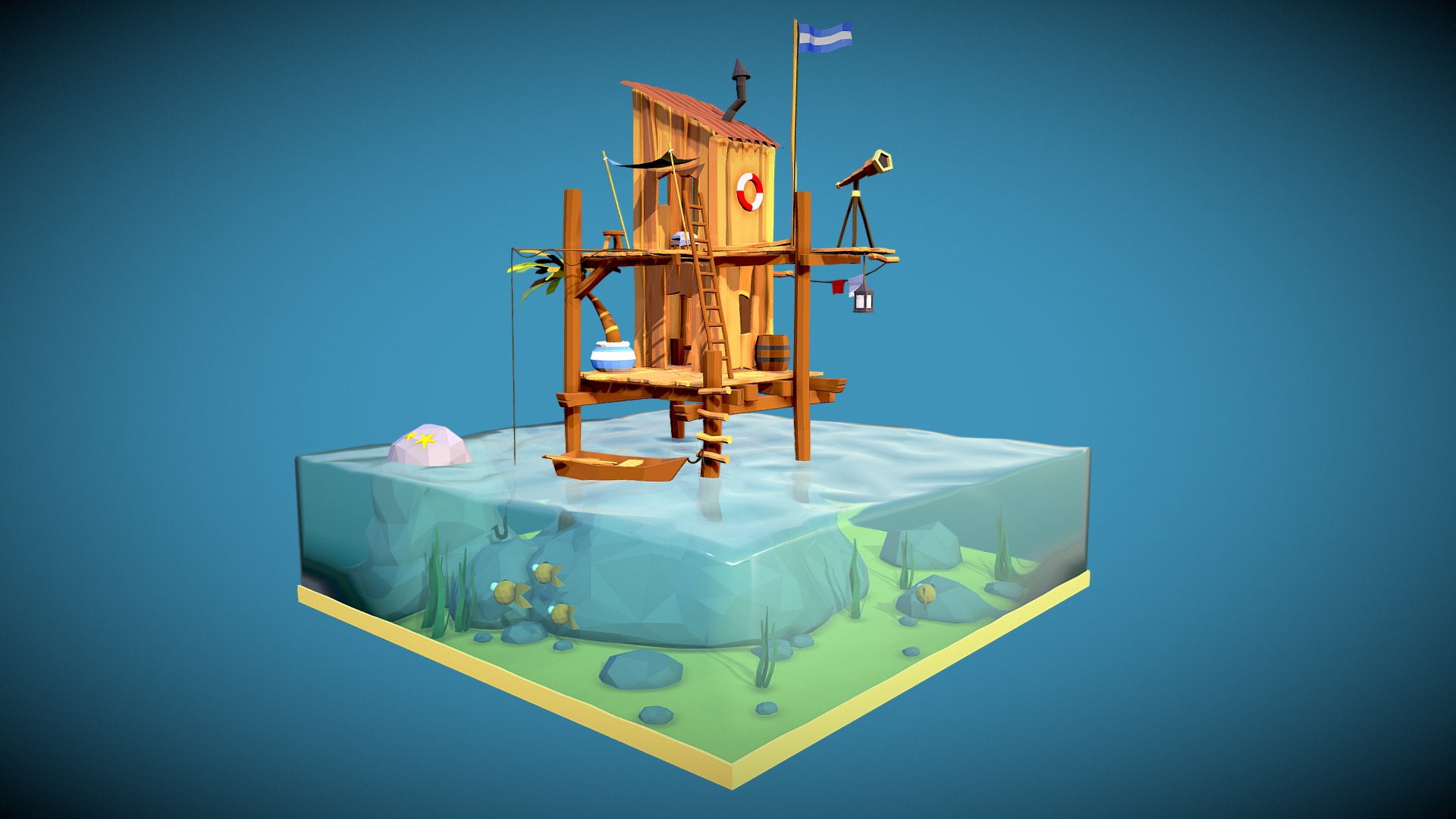 3D model stylized sea shack - This is a 3D model of the stylized sea shack. The 3D model is about a model of a building.