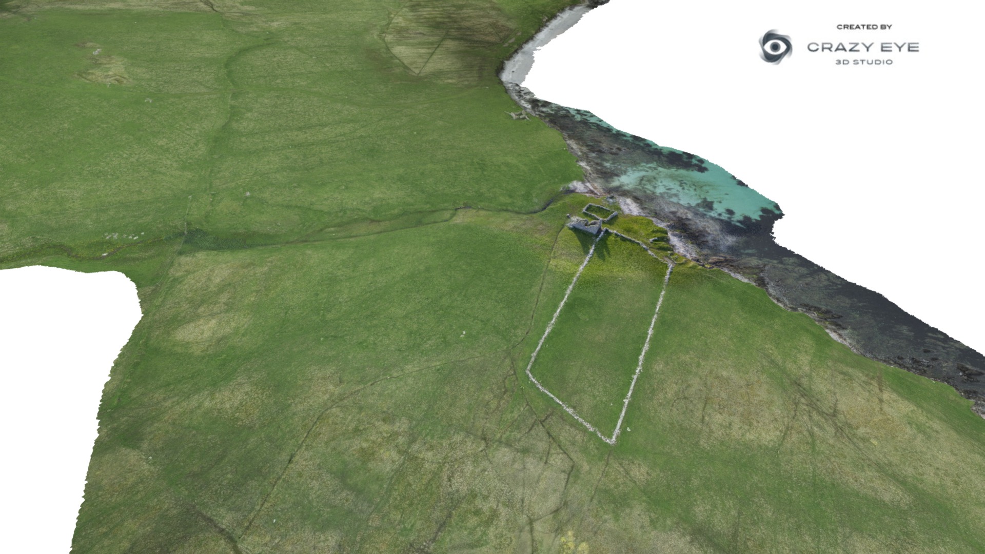 3D model Coastal landscape – Sandwick, Shetland - This is a 3D model of the Coastal landscape - Sandwick, Shetland. The 3D model is about a satellite image of a green land.