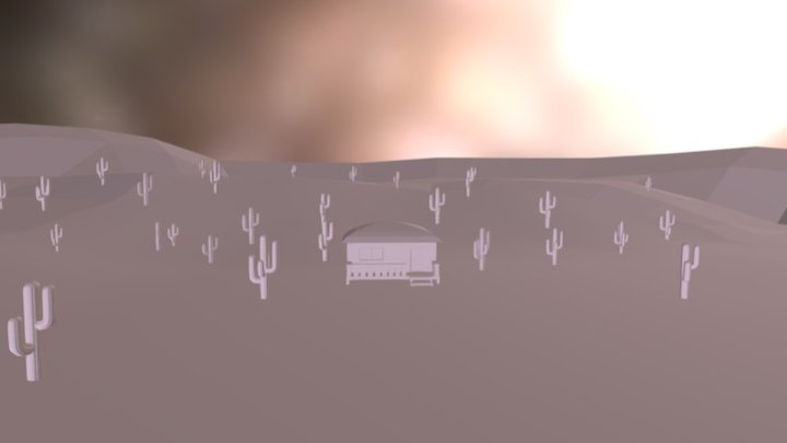 Escenario: Desierto con casa y cactus 3D Model