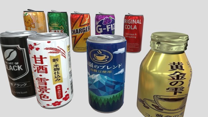 JPN Vending Machine Drink Cans 3D Model
