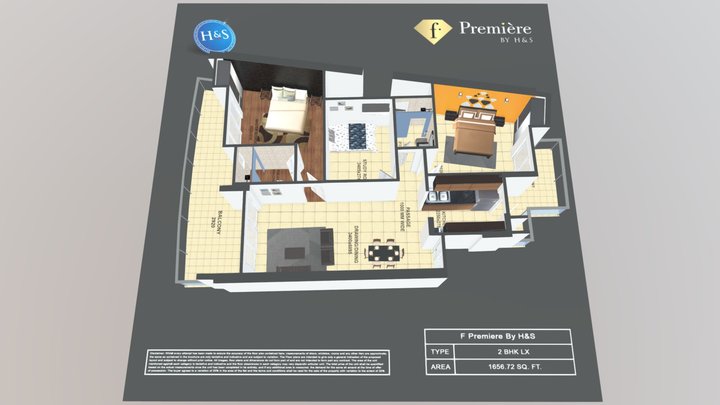 F Premiere by H&S - 2 BHK LX 3D Model