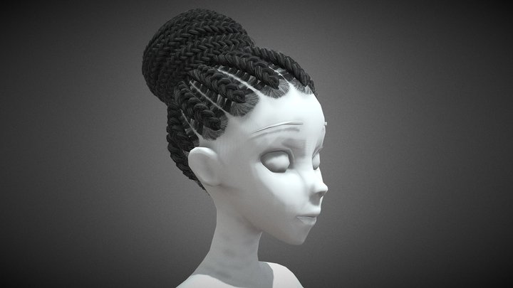 Female Hair Cards Style 6 - Braids Bun 3D Model