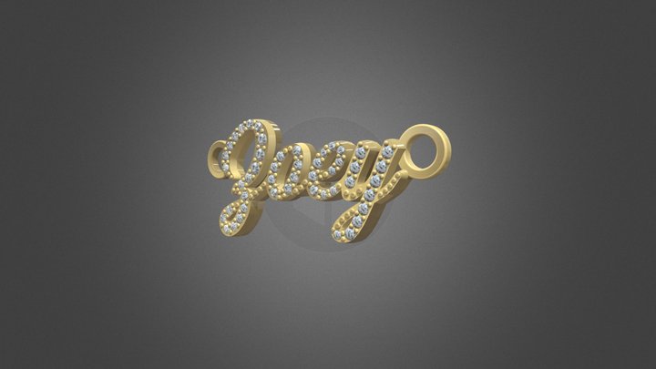 Custom Name Pendant - Gold + Diamonds 3D Model