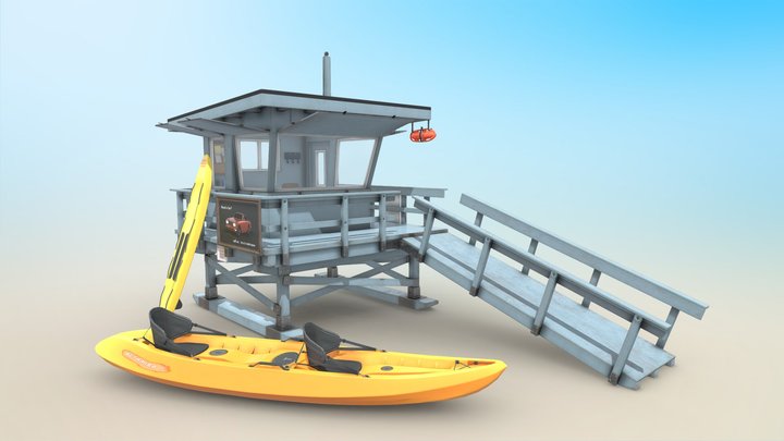 Lifeguard Station With Boards 3D Model