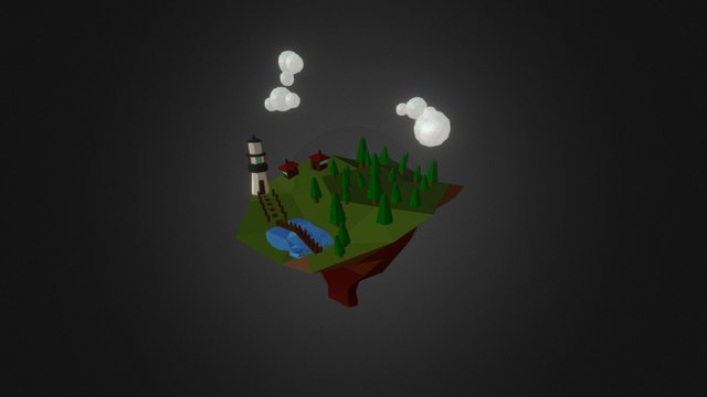 Low Poly Lighthouse Island 3D Model