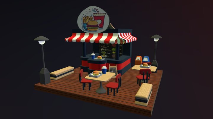 Low Poly Game Asset | Burger Shop 3D Model