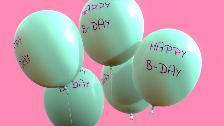 Teal Balloon times five 3D Model
