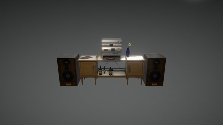 Sideboard with HiFi - equipment 3D Model