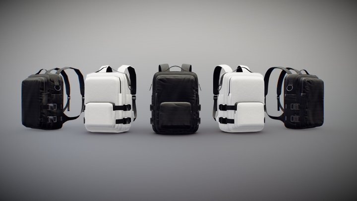 Urban PBR Backpack set Low and Mid poly 3D Model