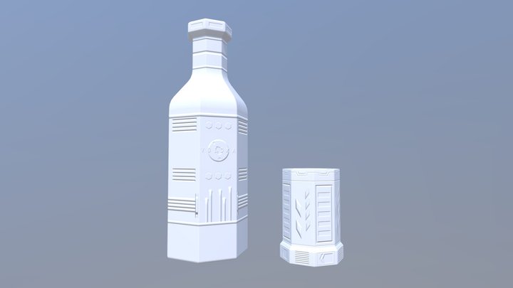 Trim Sheet Test: A Bottle and A Glass 3D Model
