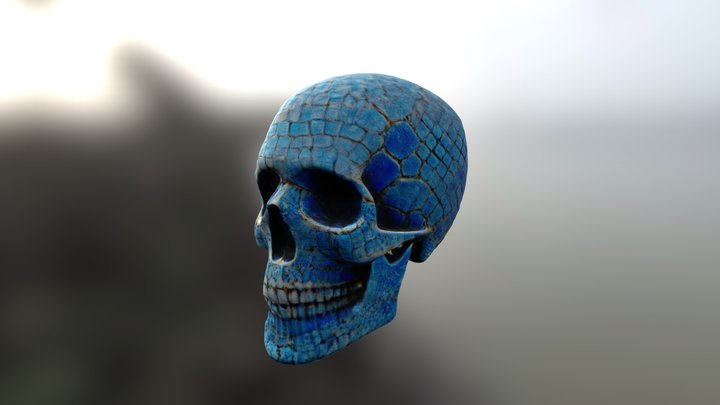 Human Skull with blue mosaic tiles 3D Model