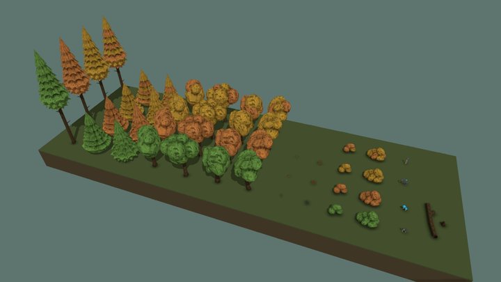 Nature Pack Low Poly Pixelart 3D Model