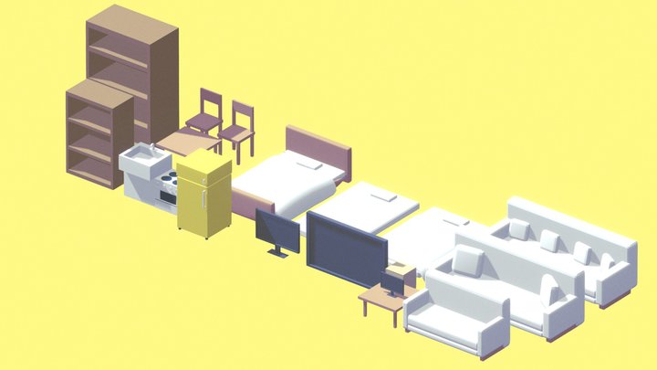 Lowpoly Furniture/Electronics Pack 3D Model
