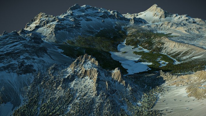 Winter forest mountains - (World Machine) 3D Model
