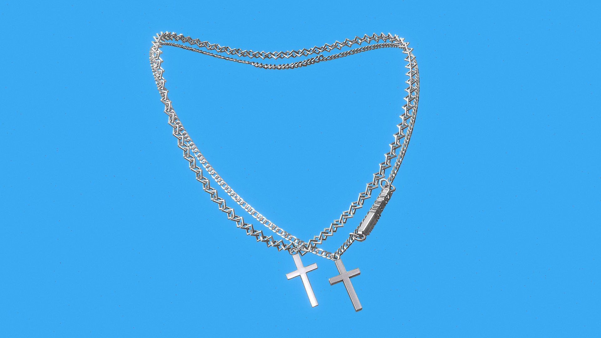 White Gold multi-layered necklace 3D Model - Download Free 3D model by ...