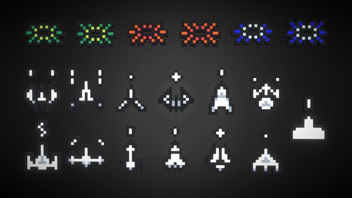 Space Invaders Extra Spaceships Pixel / Voxel 3D Model