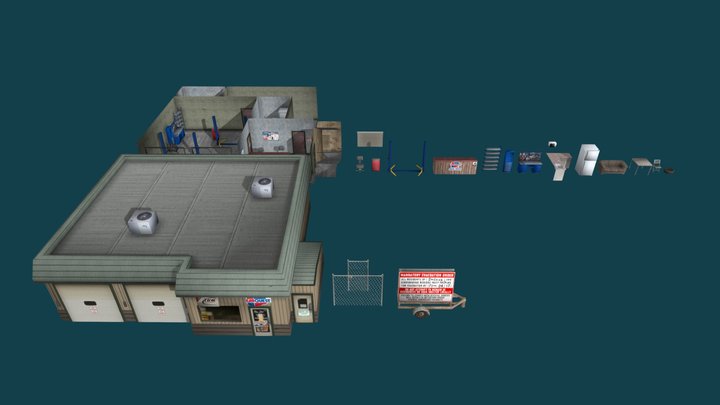 Car Repair Shop - PS1 PSX Style Props 3D Model