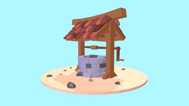 Low Poly Cartoon Water Well 3D Model