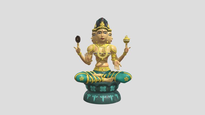 Three Headed Female Indian Goddess Statue 3D Model