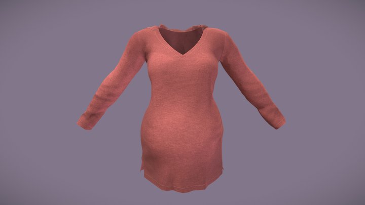 Female Hooded Maternity Tunic Dress 3D Model