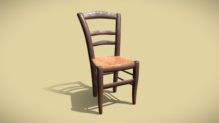 Wood and cane rustic chair - PBR / Low-Poly 3D Model