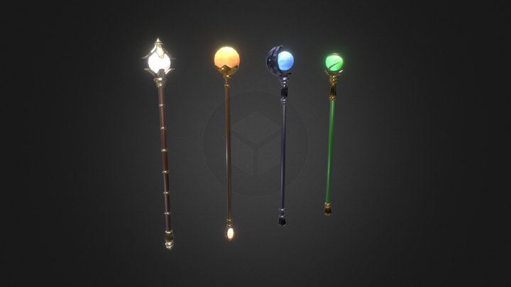 Magical staffs created in Blender 3D Model