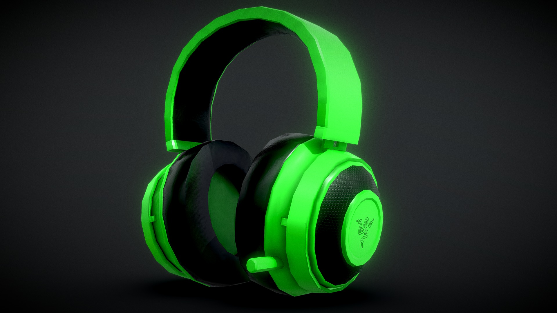 3D model Razer – Kraken Pro V2 Headphones - This is a 3D model of the Razer - Kraken Pro V2 Headphones. The 3D model is about a green headphones with green lights.