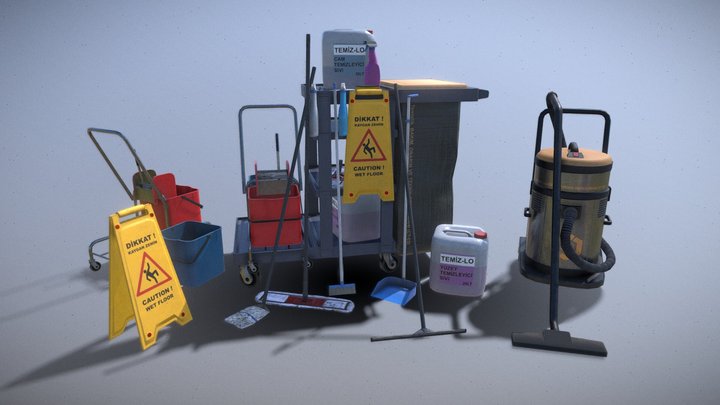 Cleaning Equipment Set – Game Ready Asset Pack 3D Model