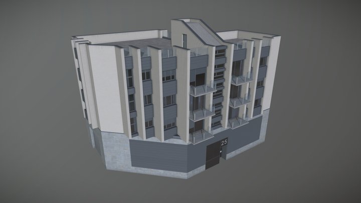 Midrise Residential #2 - 3 stories - Corner L 3D Model