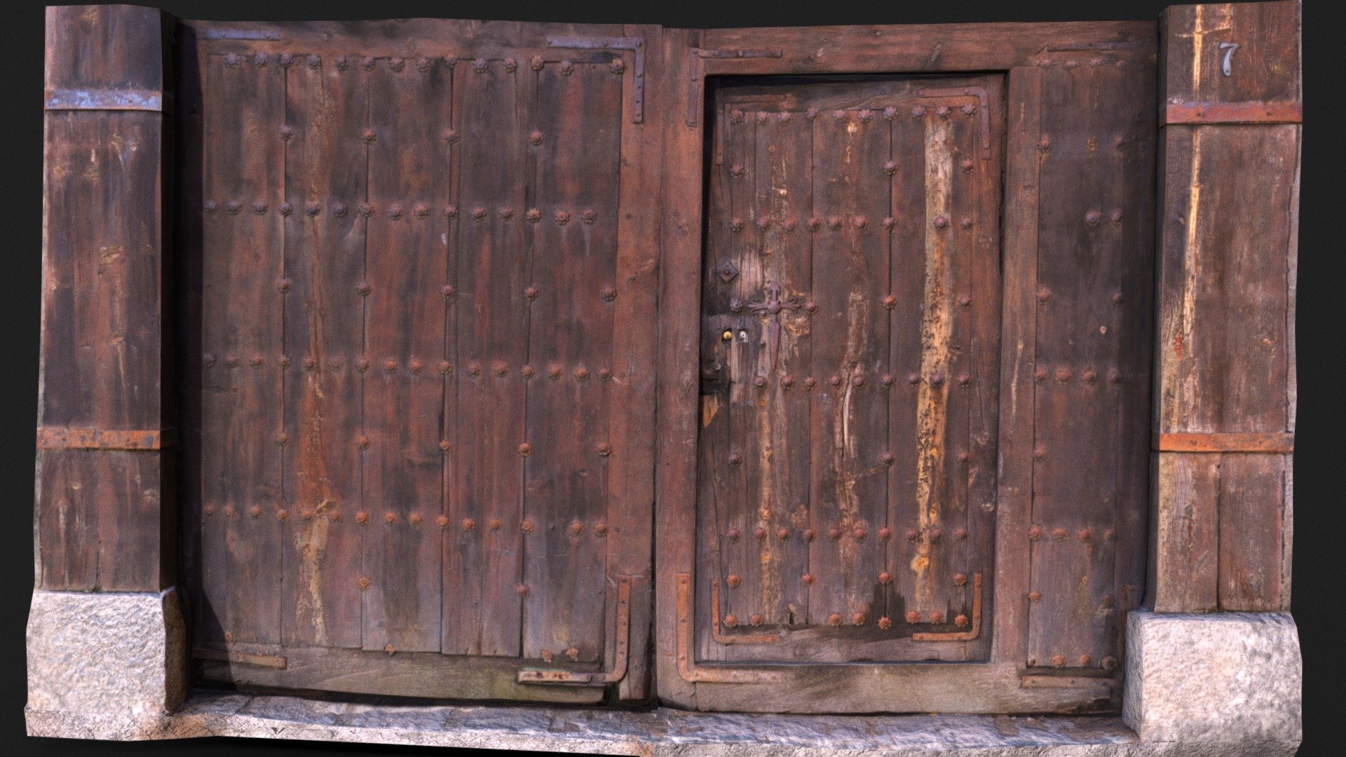 Antique double wooden door with small door — Sketchfab embed 3D viewer