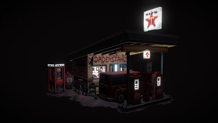 50s Classic Gas Station 3D Model