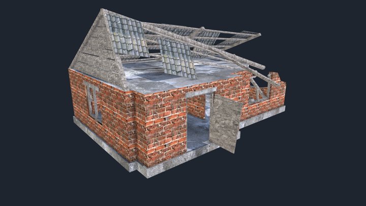 Destroyed brick structure (Gaming model) 3D Model