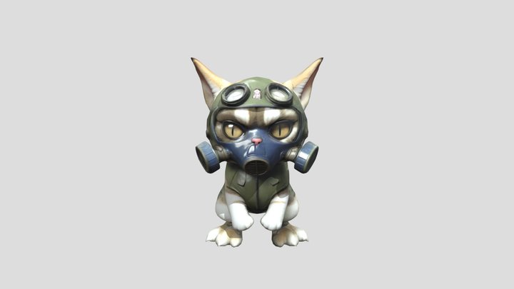 Cat wearing a Military style Gas Mask. 3D Model