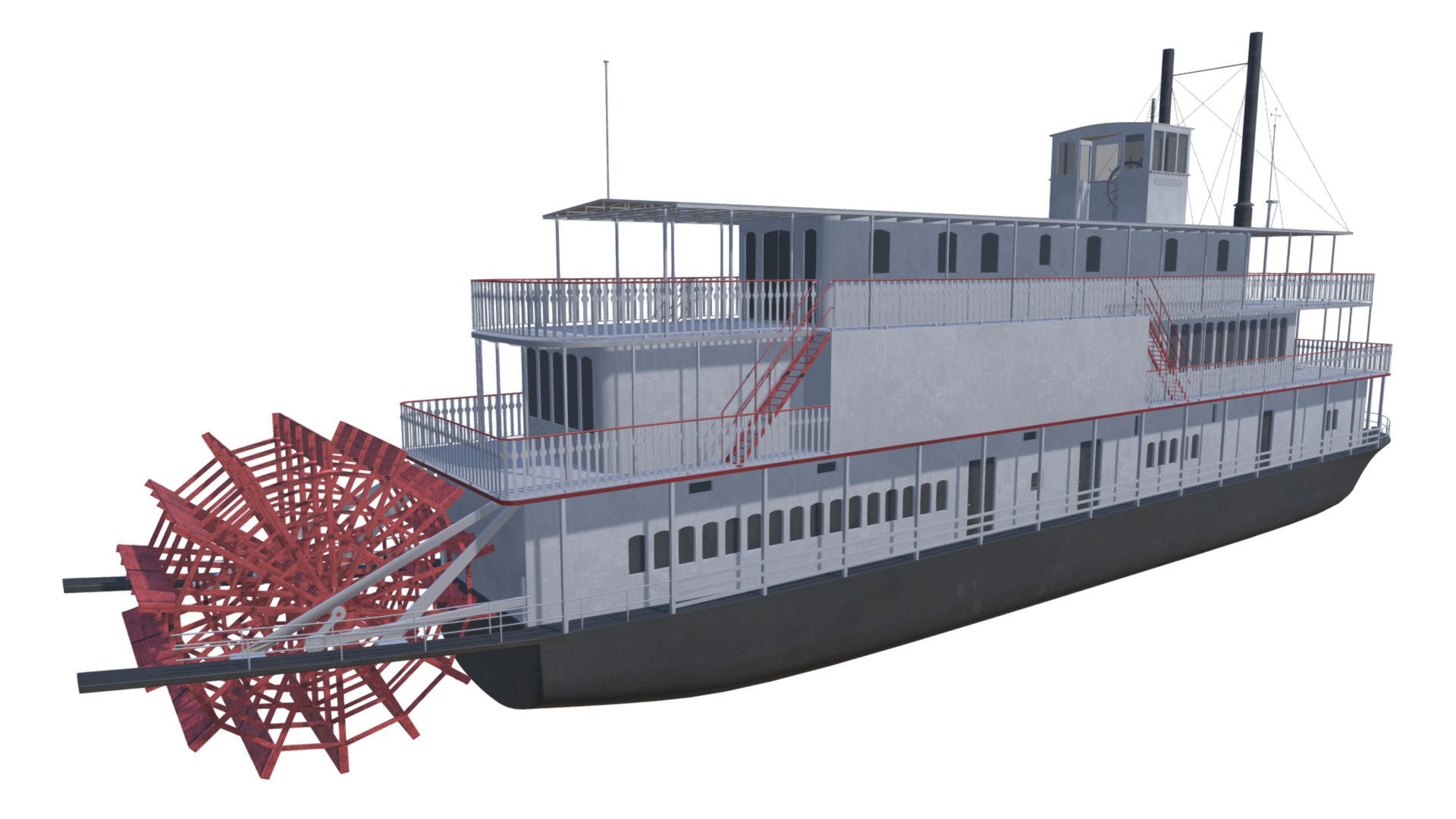 3D model Steam Boat - This is a 3D model of the Steam Boat. The 3D model is about a large ship with a red ladder.
