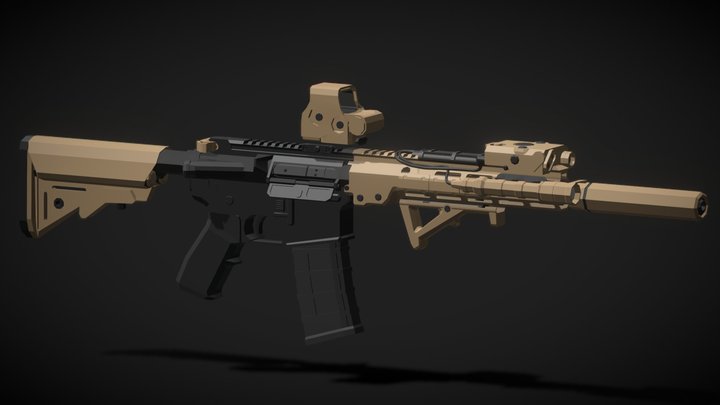 low-poly M4A1 SOPMOD Block III URG-I 3D Model