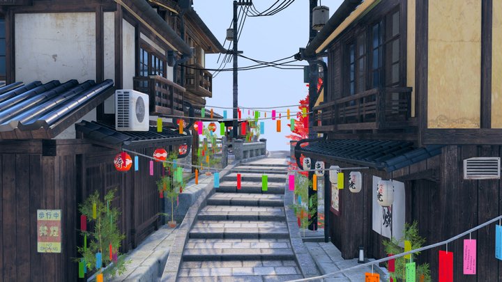 Tanabata evening - Kyoto inspired city scene 3D Model