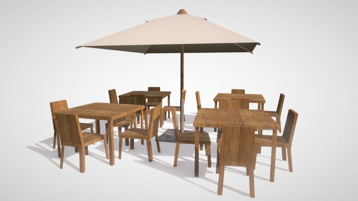 Terrace Restaurant (Low Poly) 3D Model