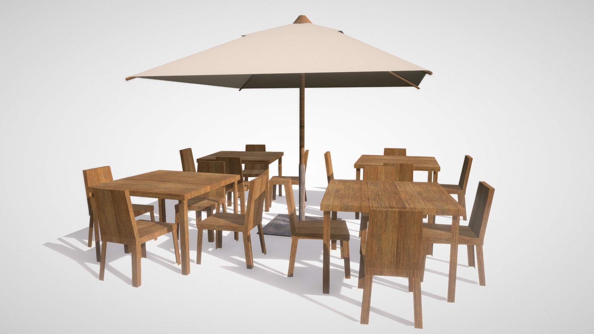 3D model Terrace Restaurant (Low Poly) - This is a 3D model of the Terrace Restaurant (Low Poly). The 3D model is about a table and chairs.