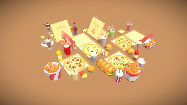 Fast Food Cluster 3D Model