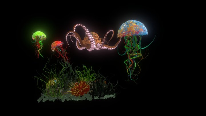 Jelly fish and Octopus. 3D Model