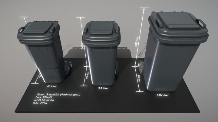 Abfallbehälter Restabfall Anthrazitgrau 3D Model