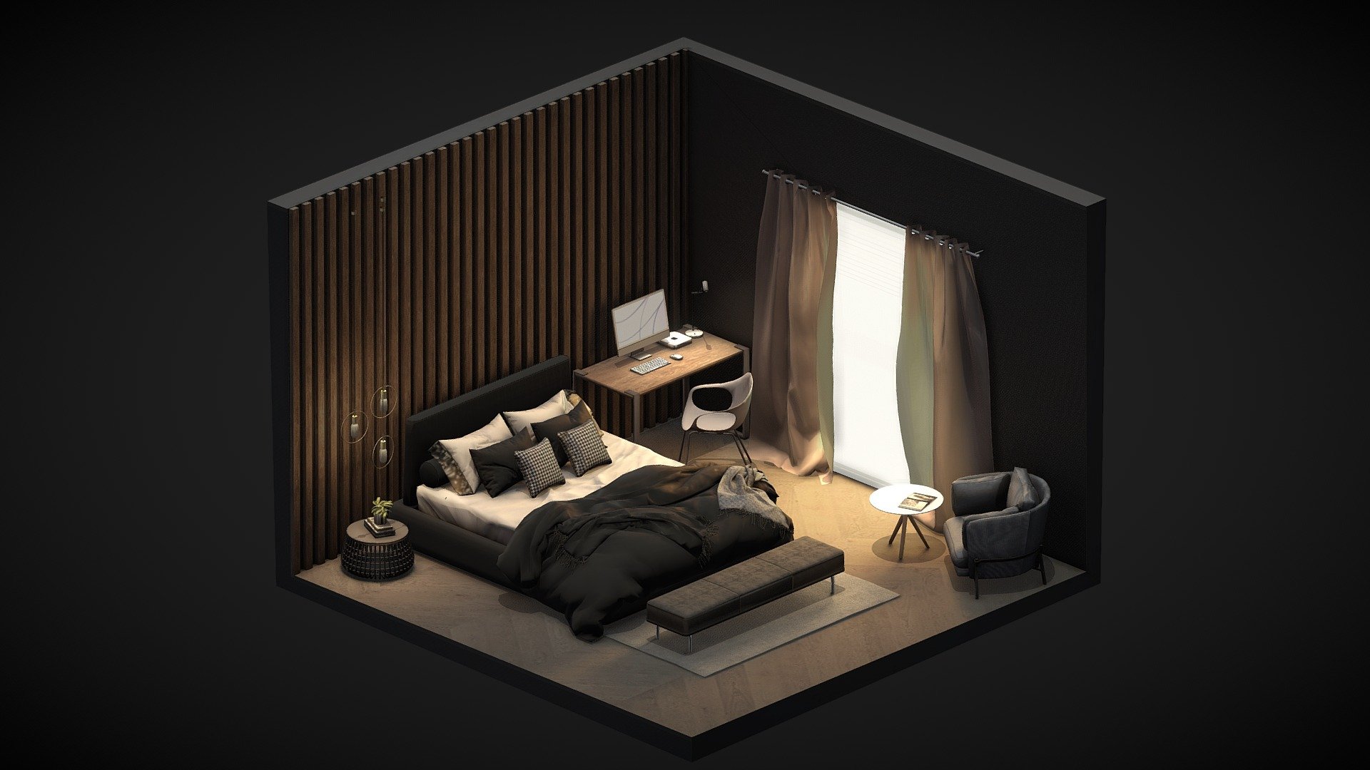 Isometric Bedroom 3d Model By Kazacreative [04fa3a4] Sketchfab