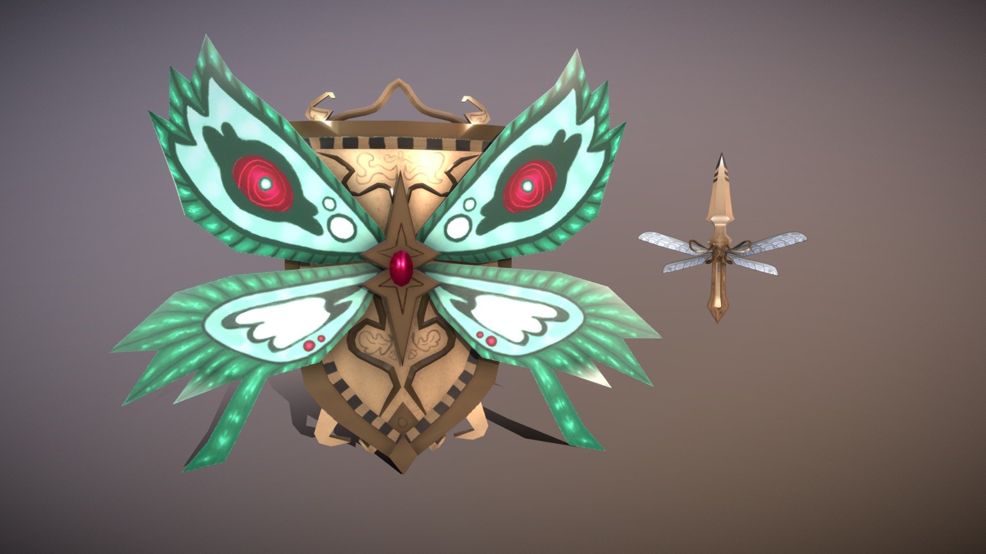 Dragonfly Dagger and Butterfly Shield - 3D model by Kip (@Ari_creature ...