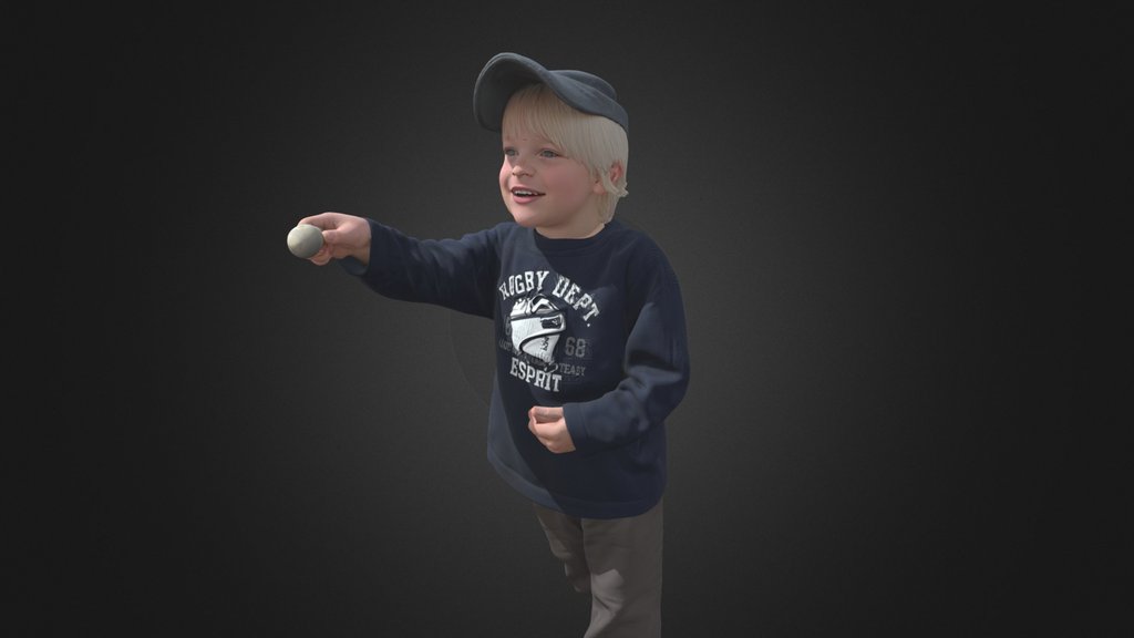 Blond Boy Pointing Stone